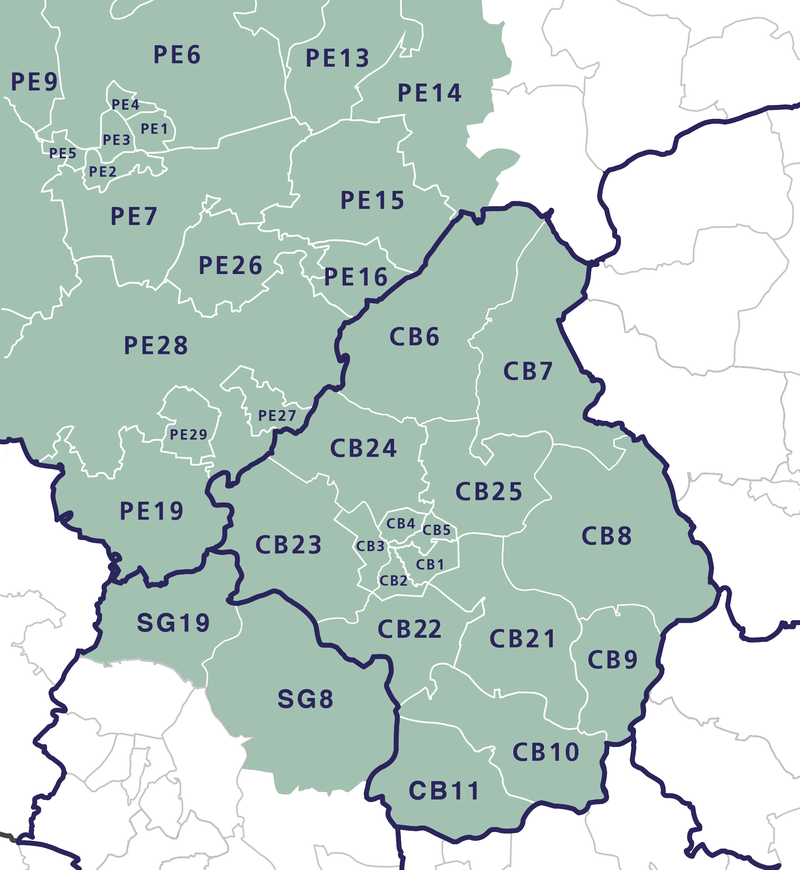 cb postcode map